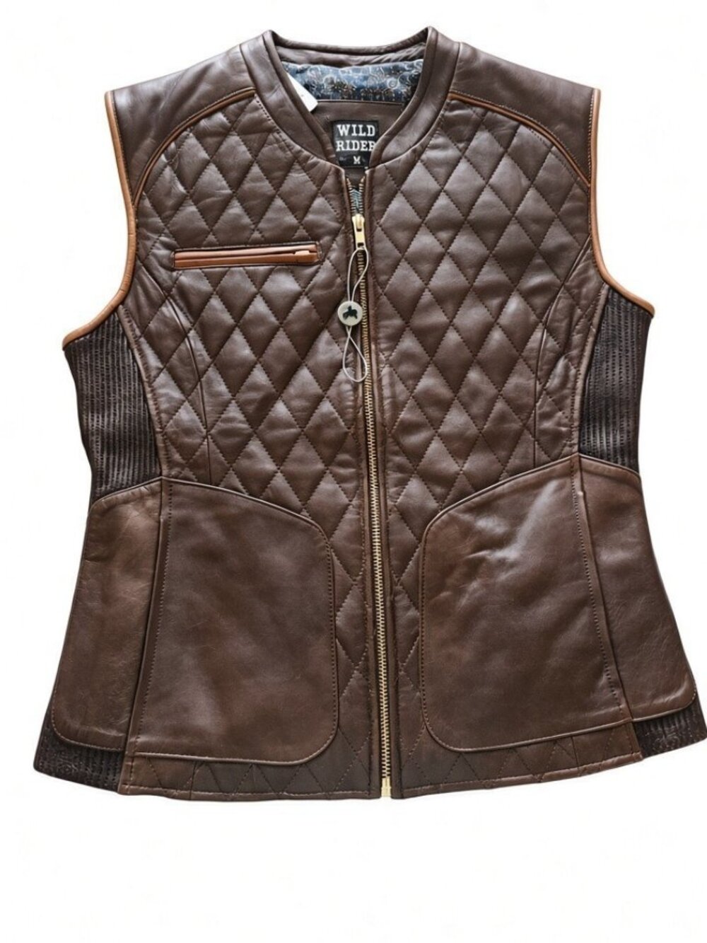 Wild Rider Sheepskin Leather Quilted Brown Western Vest Women's Size M - NEW